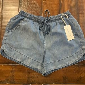 flowy blue fake jean shorts